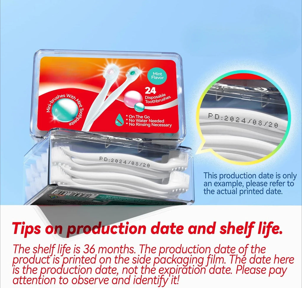 Mini Brushes-Disposable Toothbrushes with Toothpaste and Pick for Work or Travel, 24 Count (Mixed Flavor（Pack of 1）)