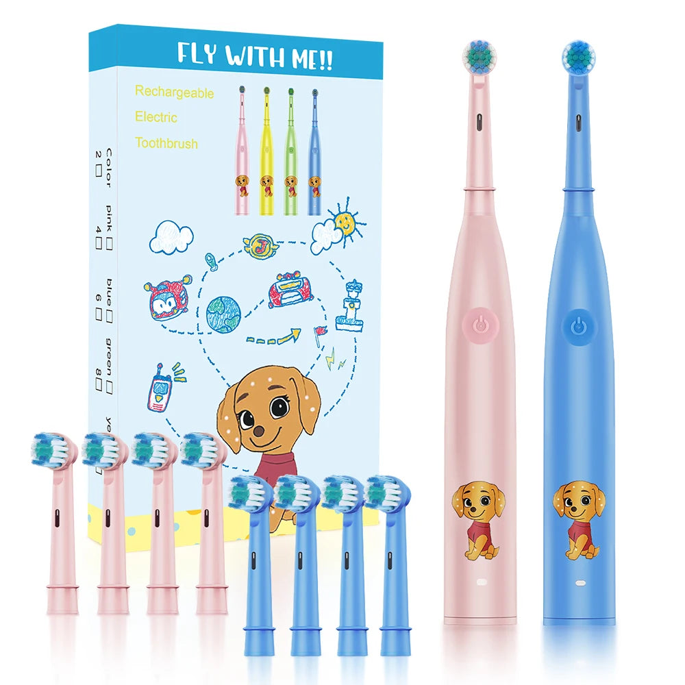 Children's Rotating Electric Toothbrush with 4 Brush Heads 5 Cleaning Modes Cartoon Sonic Electric Toothbrush Teeth Care