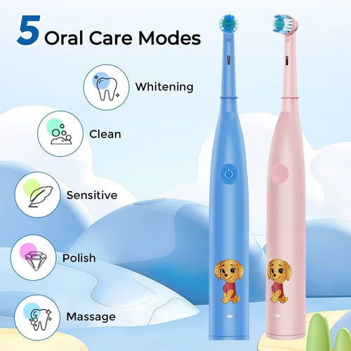 Children's Rotating Electric Toothbrush with 4 Brush Heads 5 Cleaning Modes Cartoon Sonic Electric Toothbrush Teeth Care